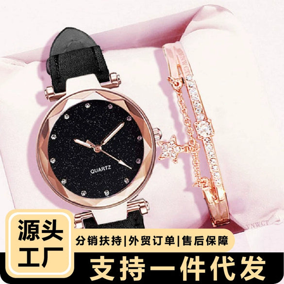 Watch Silver Pink Rhinestone Round Dial Plastic Case Imitation Leather Strap Women's Casual