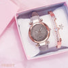Watch Silver Pink Rhinestone Round Dial Plastic Case Imitation Leather Strap Women's Casual
