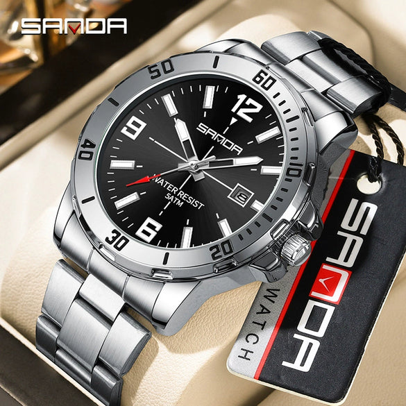 Watch Simple Fashion Round Dial Men's Quartz Watch With Luminous Waterproof Steel Strip Belt Alloy Case Stainless Steel Buckle