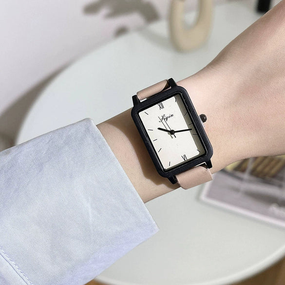 Watch Square Pu Strap Alloy Case Ordinary Glass Mirror Leisure Style For Women And Middle School Students