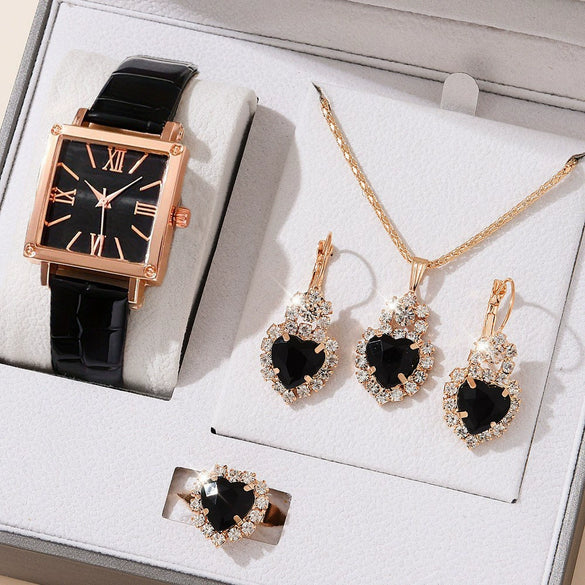 Watch Square Slub Pattern Women's Plastic Case Imitation Leather Strap Stainless Steel Buckle Quartz Watch