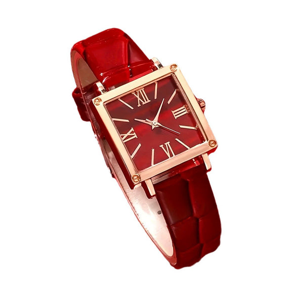 Watch Square Slub Pattern Women's Plastic Case Imitation Leather Strap Stainless Steel Buckle Quartz Watch