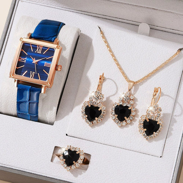 Watch Square Slub Pattern Women's Plastic Case Imitation Leather Strap Stainless Steel Buckle Quartz Watch