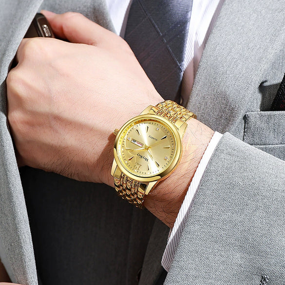 Watch Stainless Steel Alloy Business Round Quartz Display Calendar Week