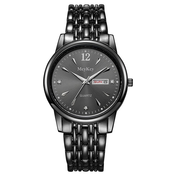 Watch Stainless Steel Alloy Business Round Quartz Display Calendar Week