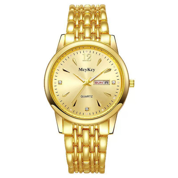 Watch Stainless Steel Alloy Business Round Quartz Display Calendar Week