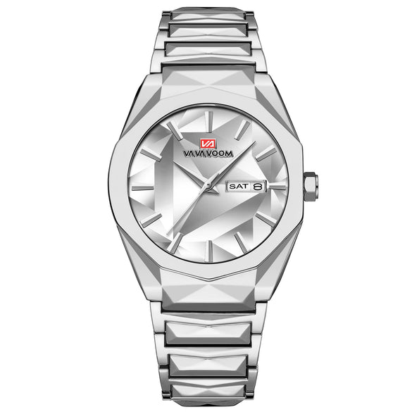 Watch Stainless Steel Band Business Casual Men's Rhombus Dial Waterproof Mineral Reinforced Glass Mirror Butterfly Double Snap Buckle