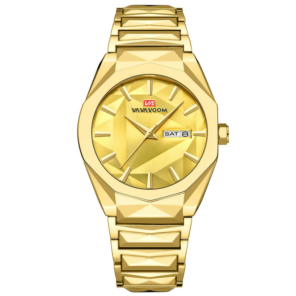 Watch Stainless Steel Band Business Casual Men's Rhombus Dial Waterproof Mineral Reinforced Glass Mirror Butterfly Double Snap Buckle