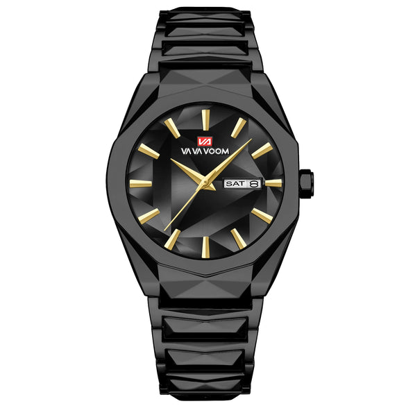 Watch Stainless Steel Band Business Casual Men's Rhombus Dial Waterproof Mineral Reinforced Glass Mirror Butterfly Double Snap Buckle