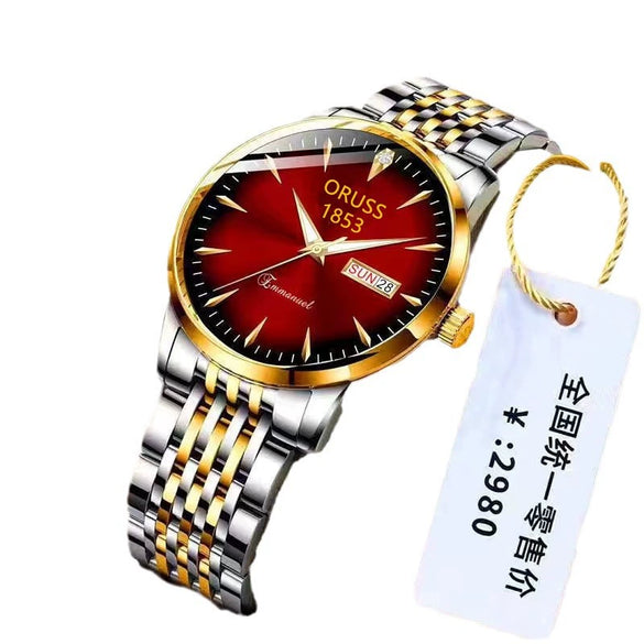 Watch Stainless Steel Mineral Strengthened Glass Mirror Business Style Printed Logo Waterproof