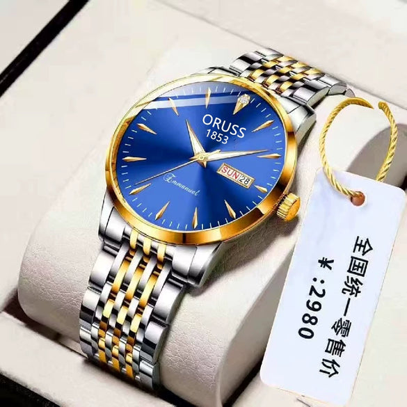 Watch Stainless Steel Mineral Strengthened Glass Mirror Business Style Printed Logo Waterproof