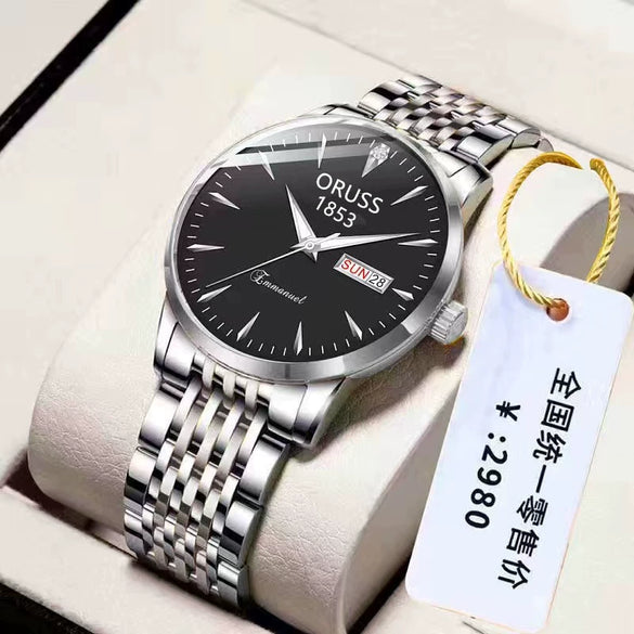 Watch Stainless Steel Mineral Strengthened Glass Mirror Business Style Printed Logo Waterproof