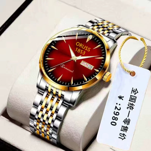 Watch Stainless Steel Mineral Strengthened Glass Mirror Business Style Printed Logo Waterproof