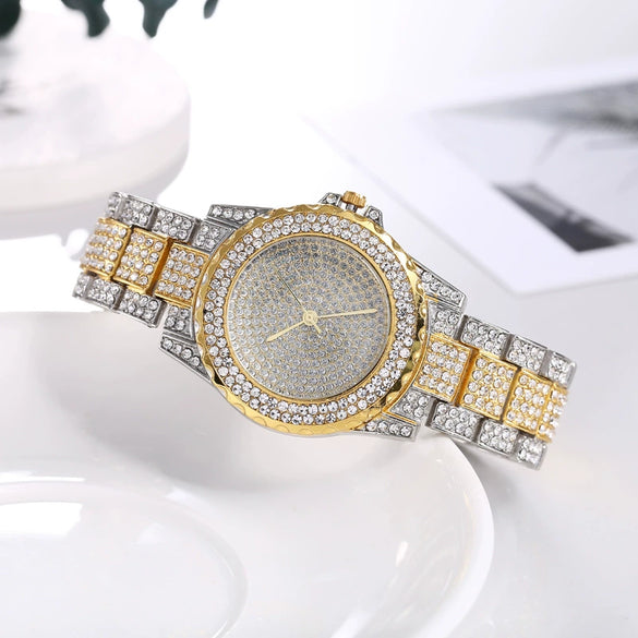 Watch Steel Alloy Quartz Starry Diamondembedded Round Dial