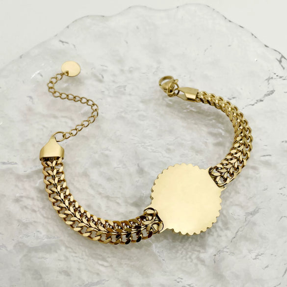 Watch Strap Chain Bracelet Stainless Steel Geometric Pattern 14K Gold Plated