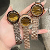 Watch Tiger Eye Stone Gem Fashion Glasses Rubber Ring Hawksbill Pattern Alloy Rose Gold Round