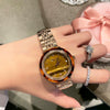 Watch Tiger Eye Stone Gem Fashion Glasses Rubber Ring Hawksbill Pattern Alloy Rose Gold Round