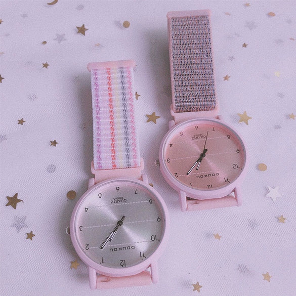 Watch Titanium Alloy Case Canvas Strap Round Dial Couple Style