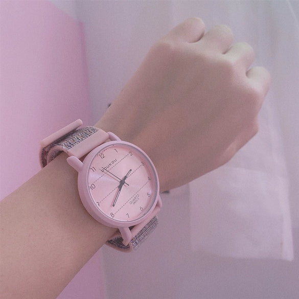 Watch Titanium Alloy Case Canvas Strap Round Dial Couple Style