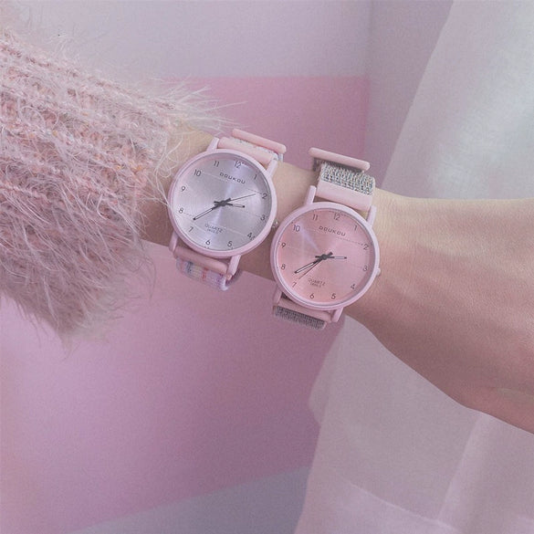 Watch Titanium Alloy Case Canvas Strap Round Dial Couple Style