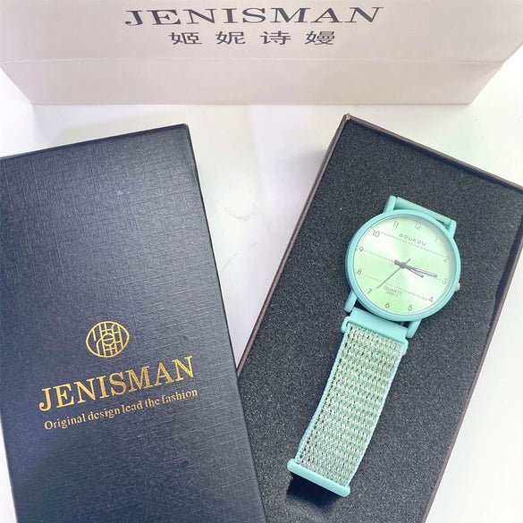 Watch Titanium Alloy Case Canvas Strap Round Dial Couple Style