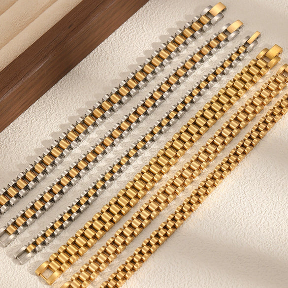 Watch With Stainless Steel Bracelet Geometric Highend Electroplated For Men And Women