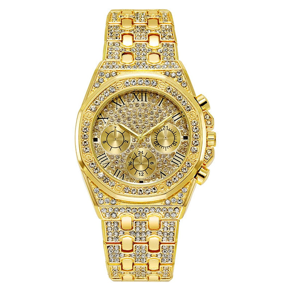 Watches Alloy Case Steel Band Round Dial Quartz Rhinestone