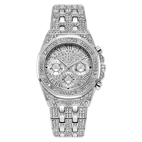 Watches Alloy Case Steel Band Round Dial Quartz Rhinestone