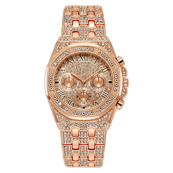 Watches Alloy Case Steel Band Round Dial Quartz Rhinestone
