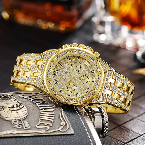 Watches Alloy Case Steel Band Round Dial Quartz Rhinestone