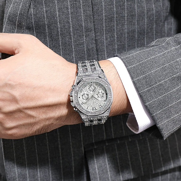 Watches Alloy Case Steel Band Round Dial Quartz Rhinestone