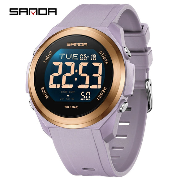 Watches Multifunction Alarm Clock Colorful Lights Optoelectronic Waterproof Sports Student Tpu Strap Acrylic Mirror Steel Ringabs Case