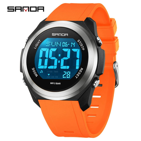 Watches Multifunction Alarm Clock Colorful Lights Optoelectronic Waterproof Sports Student Tpu Strap Acrylic Mirror Steel Ringabs Case