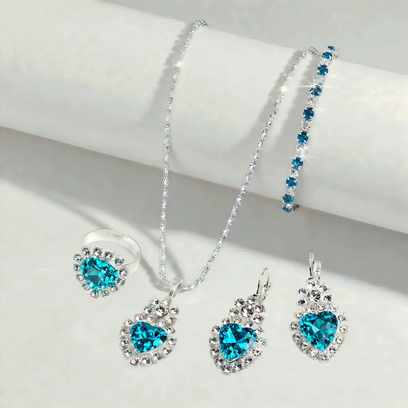 Water Drop Jewelry Set Necklace Earrings Bracelet Ring With Diamond Pendant