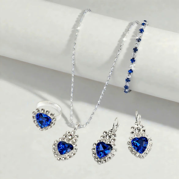 Water Drop Jewelry Set Necklace Earrings Bracelet Ring With Diamond Pendant