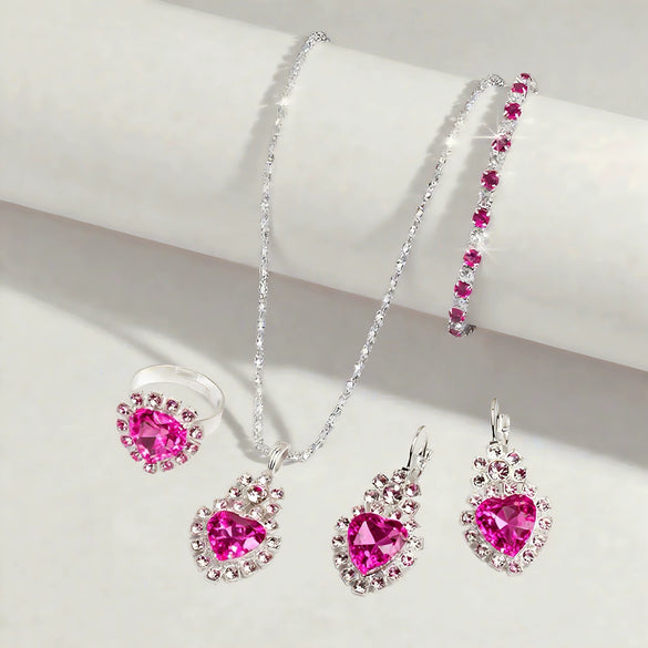 Water Drop Jewelry Set Necklace Earrings Bracelet Ring With Diamond Pendant