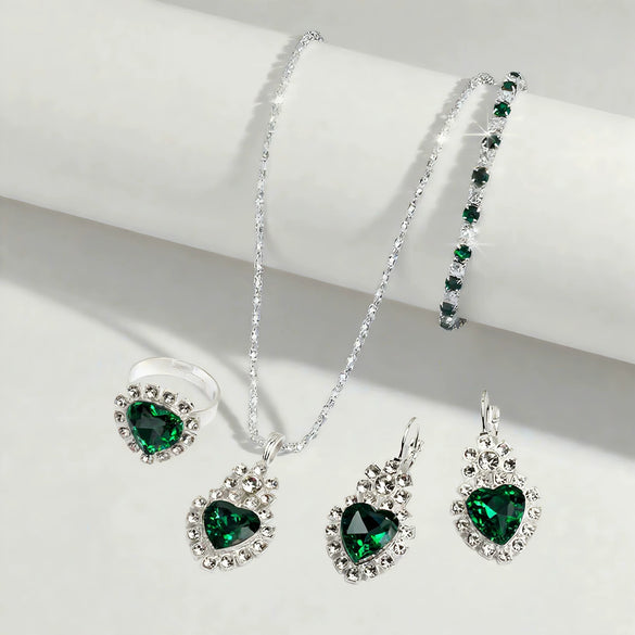 Water Drop Jewelry Set Necklace Earrings Bracelet Ring With Diamond Pendant