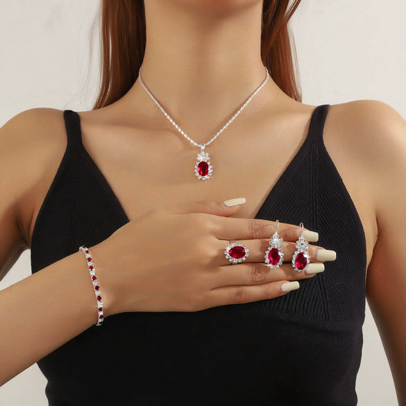 Water Drop Jewelry Set Necklace Earrings Bracelet Ring With Diamond Pendant