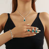 Water Drop Jewelry Set Necklace Earrings Bracelet Ring With Diamond Pendant