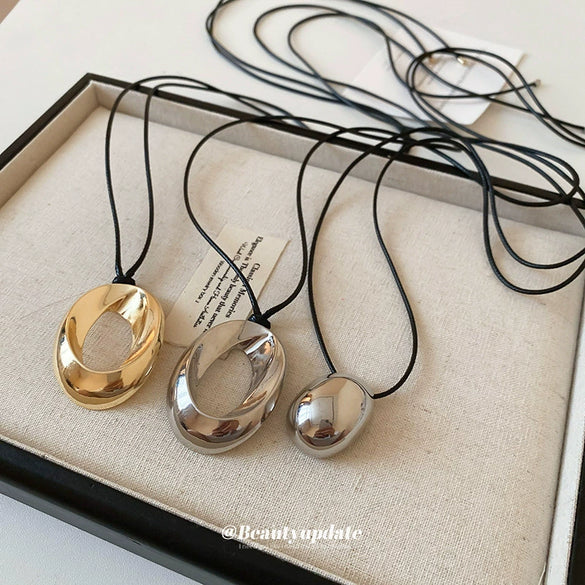 Water Drop Pendant Strap Necklace Woolen Chain Alloy Electroplated Drop Shape Light Luxury Jewelry For Women