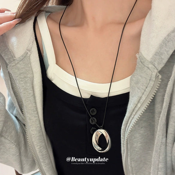 Water Drop Pendant Strap Necklace Woolen Chain Alloy Electroplated Drop Shape Light Luxury Jewelry For Women