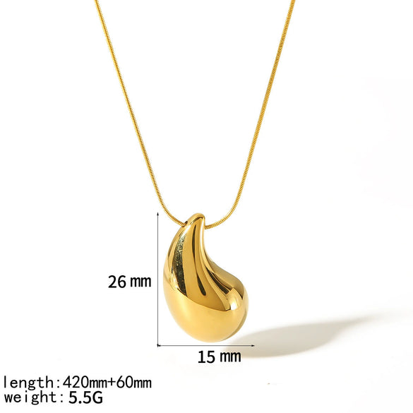 Water Drop Shape Fashion Simple Versatile Snake Bone Chain Necklace In Titanium Steel And Stainless Steel With Electroplating For Women