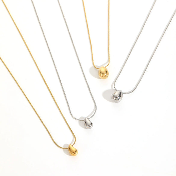 Water Drop Shape Fashion Simple Versatile Snake Bone Chain Necklace In Titanium Steel And Stainless Steel With Electroplating For Women