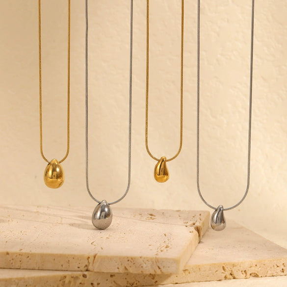 Water Drop Shape Fashion Simple Versatile Snake Bone Chain Necklace In Titanium Steel And Stainless Steel With Electroplating For Women