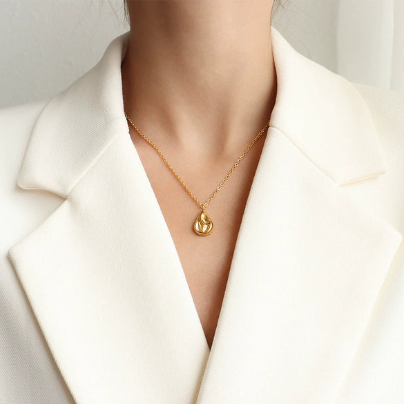 Water Drop Shaped Titanium Steel Clavicle Necklace With Electroplated O Chain Natural Minimalist Pendant Necklace For Women