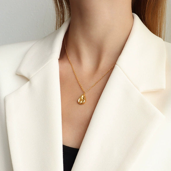Water Drop Shaped Titanium Steel Clavicle Necklace With Electroplated O Chain Natural Minimalist Pendant Necklace For Women