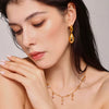 Water Drops Stitching Long Earrings And Tassel Clavicle Necklace In Stainless Steel With 18K Real Gold Electroplated For Women Niche Fashion Jewelry