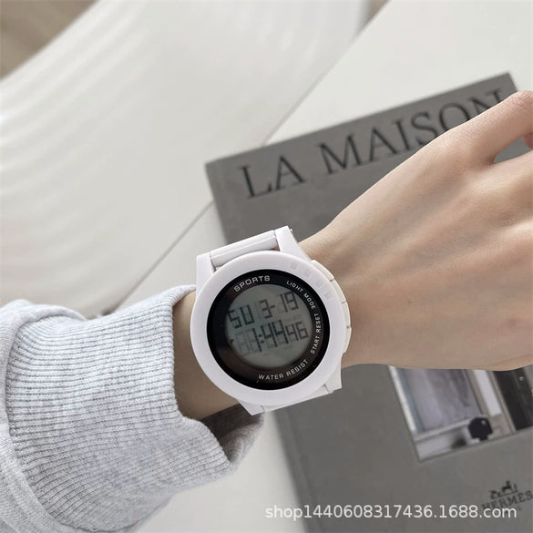Waterproof Luminous Electronic Watch For Middle School Students Casual Style Plastic Case And Silicone Strap