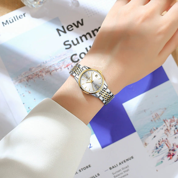 Waterproof Luminous Ultrathin Business Style Watch Alloy Case Stainless Steel Strap Round Dial Sapphire Crystal Glass Mirror
