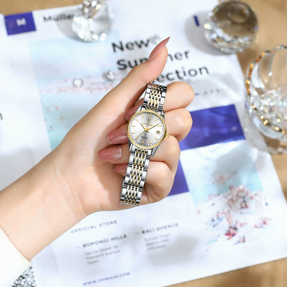 Waterproof Luminous Ultrathin Business Style Watch Alloy Case Stainless Steel Strap Round Dial Sapphire Crystal Glass Mirror